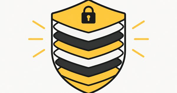 A shield with seven labelled layers, one for each security header