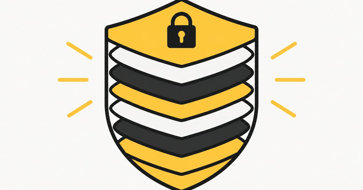 A shield with seven labelled layers, one for each security header